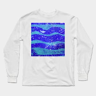 Abstract Waves Blue Monoprint Long Sleeve T-Shirt